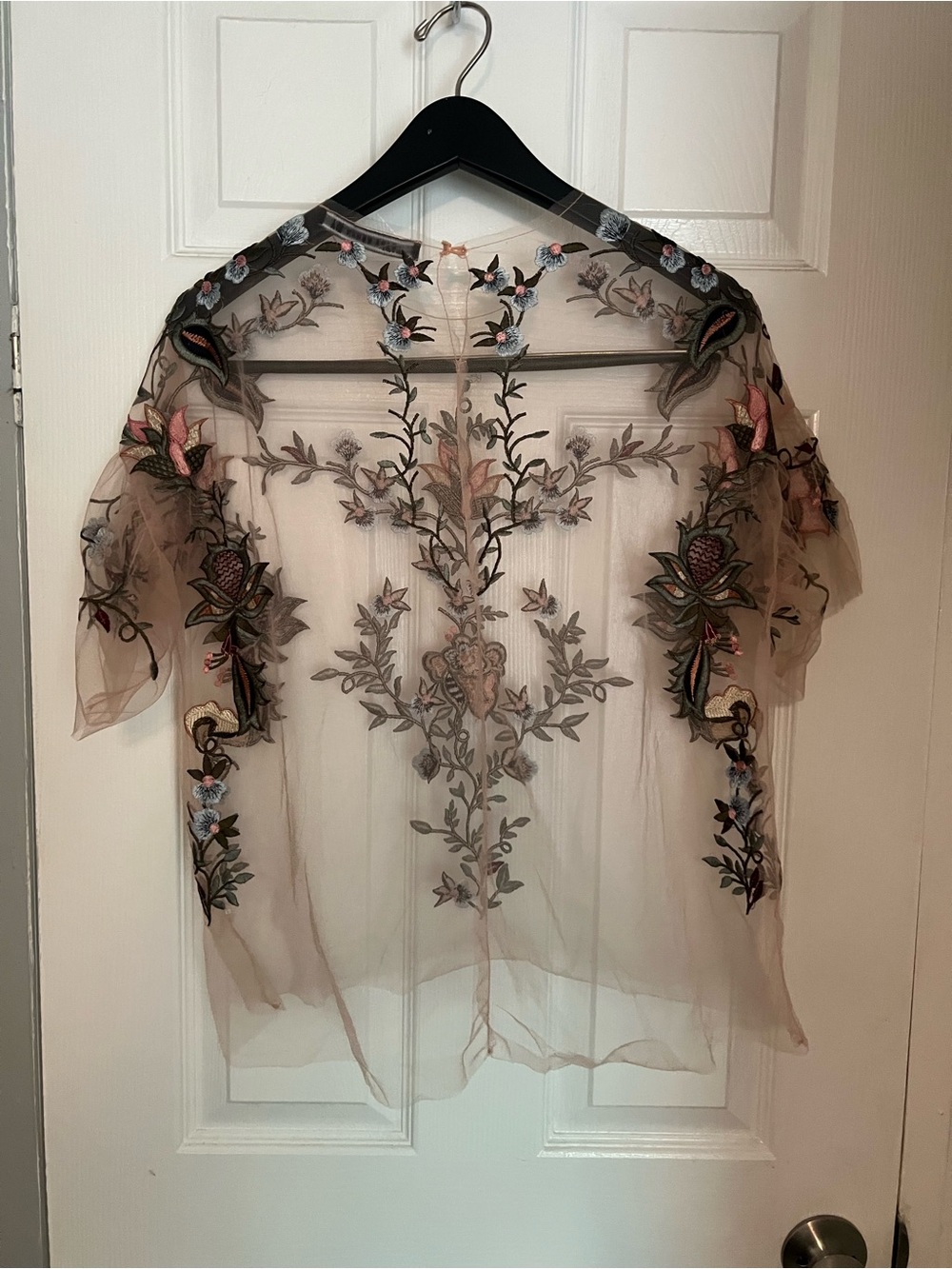 Zara Sheer pink Top with Multicolor Floral Embroidery - Picture 5 of 7